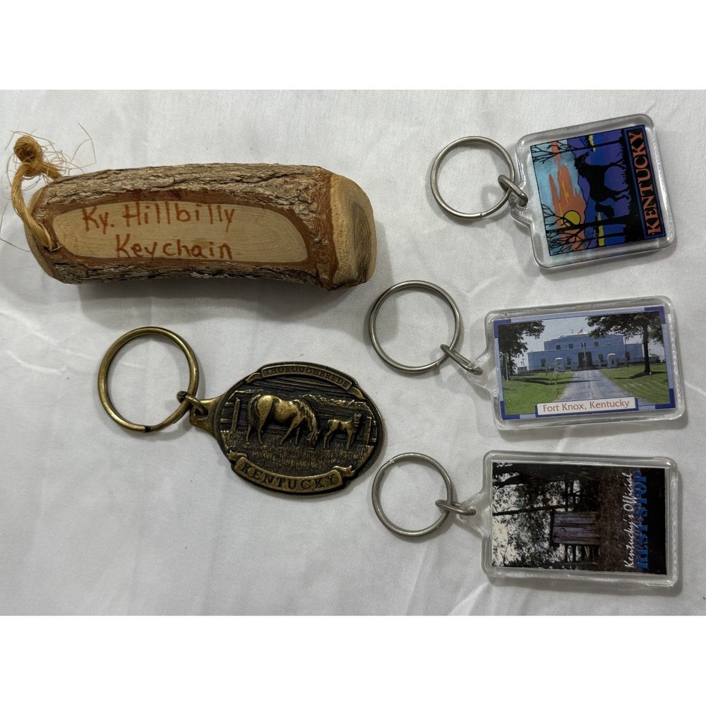 Lot of 5 Vintage Kentucky Keychain Plastic, Metal, Wood
